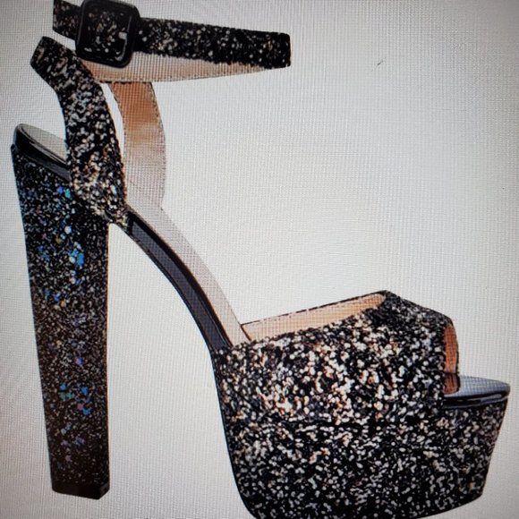Only Maben | Shoes | Only Maben Bluegold Womens Glitter Chunky Heel
